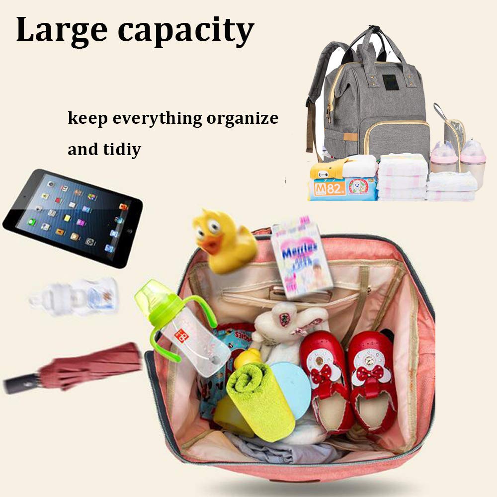 Baby Diaper Bag Backpack Waterproof with Stroller Strap Insulated Bag Mom Dad
