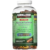 Kirkland Signature 100% Wild Alaskan Salmon Oil 90 EPA 110 DHA 1200mg - 320 Enteric Coated Softgels