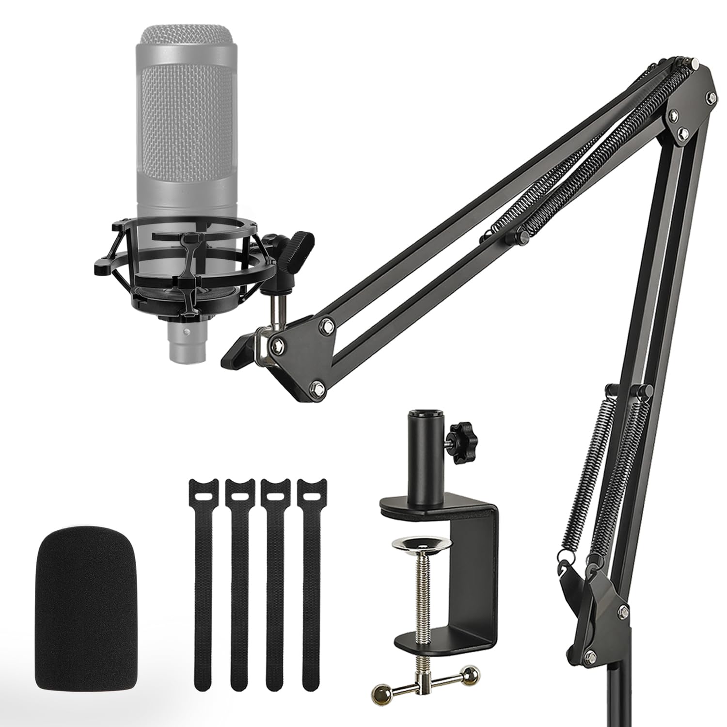 Rigych Audio Technica AT2020 Mic Stand, Suspension Scissor AT2020 Boom Arm with Shock Mount, Foam Windscreen, Heavy Duty Clamp for Audio Technica AT2020 AT2020USB AT2020USB+ AT2035 Condenser Mic