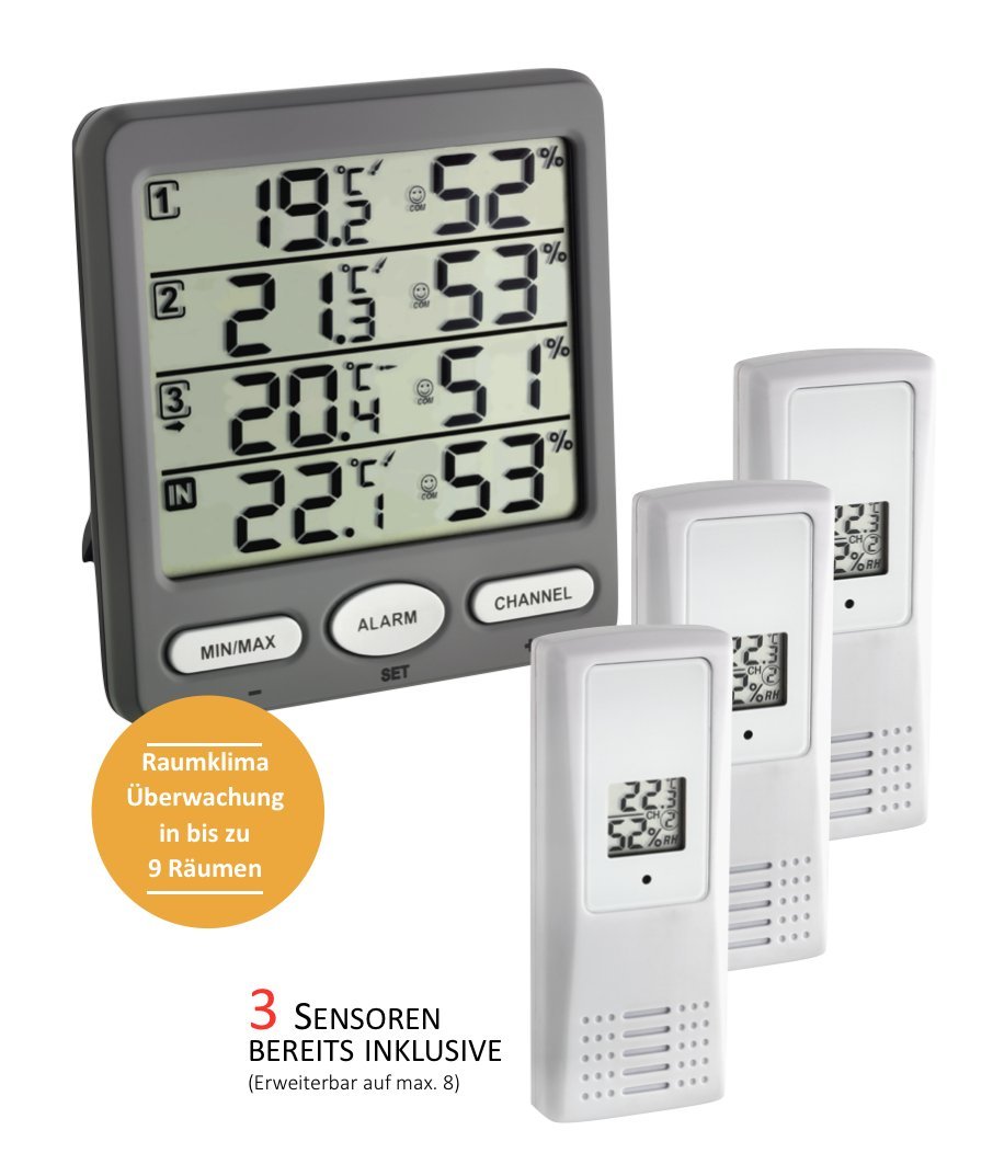 TFA Dostmann FunkThermoHygrometer, KlimaMonitor, grau Amazon.de Küche & Haushalt