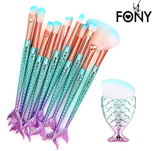 Pongfunsy Makeup Brushes 11PCS Make Up Foundation Eyebrow Eyeliner Blush Cosmetic Concealer Brushes(Mermaid Colorful) (Multicolor 4)