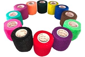 PRAIRIE HORSE SUPPLY 2 Inch Vet Wrap Tape Bulk (Assorted Colors) (Pack of 6) Self Adhesive Adherent Adhering Flex Bandage Grip Roll for Dog Cat Pet Horse