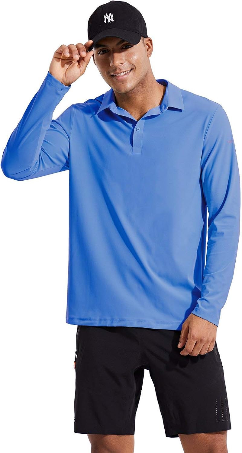 BALEAF EVO Men's UPF 50+ Sun Protection Golf Polo Shirt Quick Dry Long Sleeve Workout Tennis Shirt : Clothing
