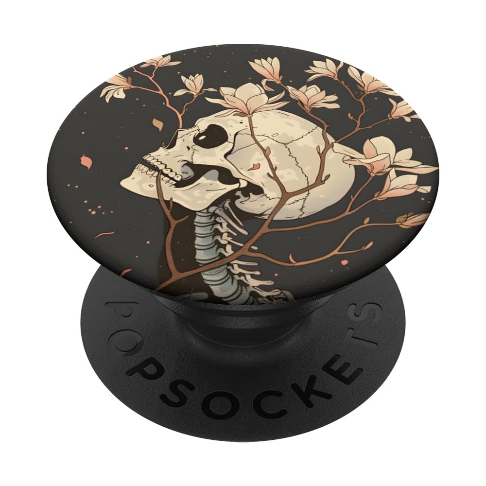 Creepy Floral Magnolia Flower Bouquet Skeleton PopSockets Swappable PopGrip