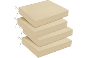 downluxe Outdoor Chair Cushions Set of 4 for Patio Furniture, Waterproof Square Corner Patio Chair Cushions with Ties, Memory Foam Outdoor Seat Cushion, 18.5" X 16" X 3", Beige