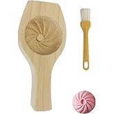 Diy Steamed Bun,Wooden Moon Cake Flower Shape Cookie Baking Siopao Molder,With Brush Easy To Clean And Demolding,For Home Kitchen Cooking Steam Bun Mold (Brown1)
