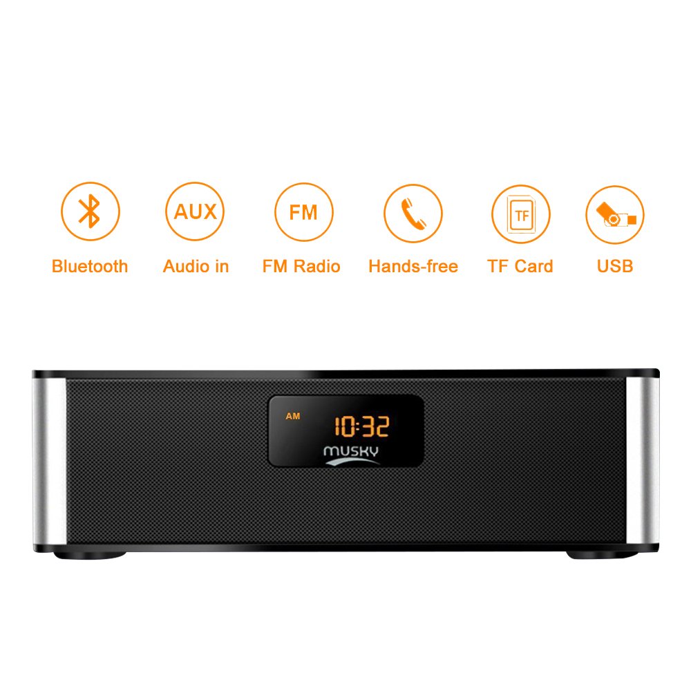 Portable Bluetooth Speaker Stereo FM Radio, ZEPST Wireless Speaker with LED Screen, Alarm Clock, Bold Bass, Handsfree, 8h playtime for iphone, Mobile, Tablet and PC