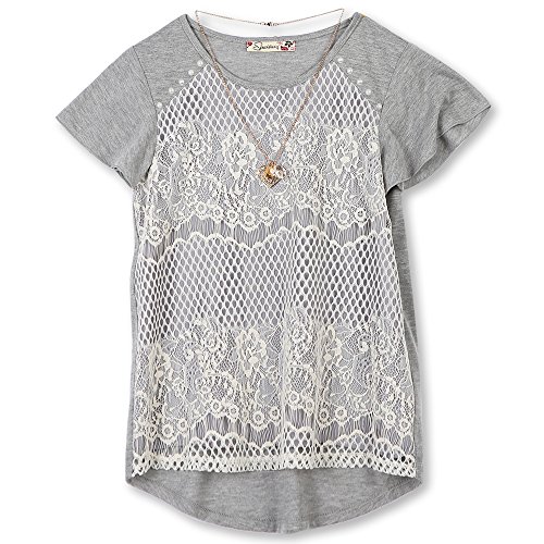 Speechless Big Girls  7-16 Lace Front T-Shirt, Grey Ivory, M