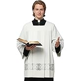ANDHOM Catholic Premium Clergy Vestment Set Elegant White Surplice with Pleated Lace Details