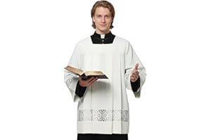 ANDHOM Catholic Premium Clergy Vestment Set Elegant White Surplice with Pleated Lace Details