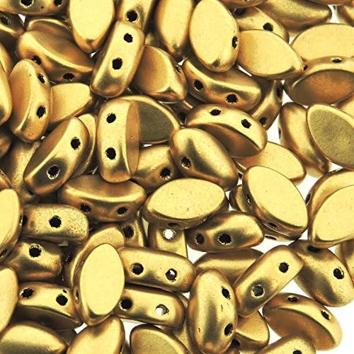 Czech Glass IrisDuo Beads, 2-Hole Marquise shape 7mm x 4mm, 9 Grams, Aztec Gold