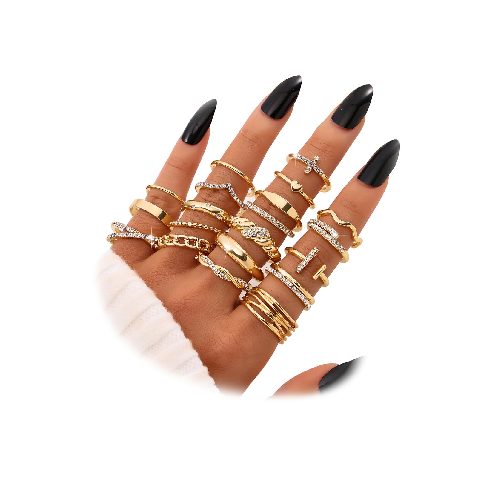 KISS WIFE Golden Silvery Black Kunckle Rings Set for Women, Dainty Simple Trendy Cute Stackable Finger Rings Pack, Perfect for Stacking Layering on Thumb and Knuckle, Mixed Size, Jewelry Gift