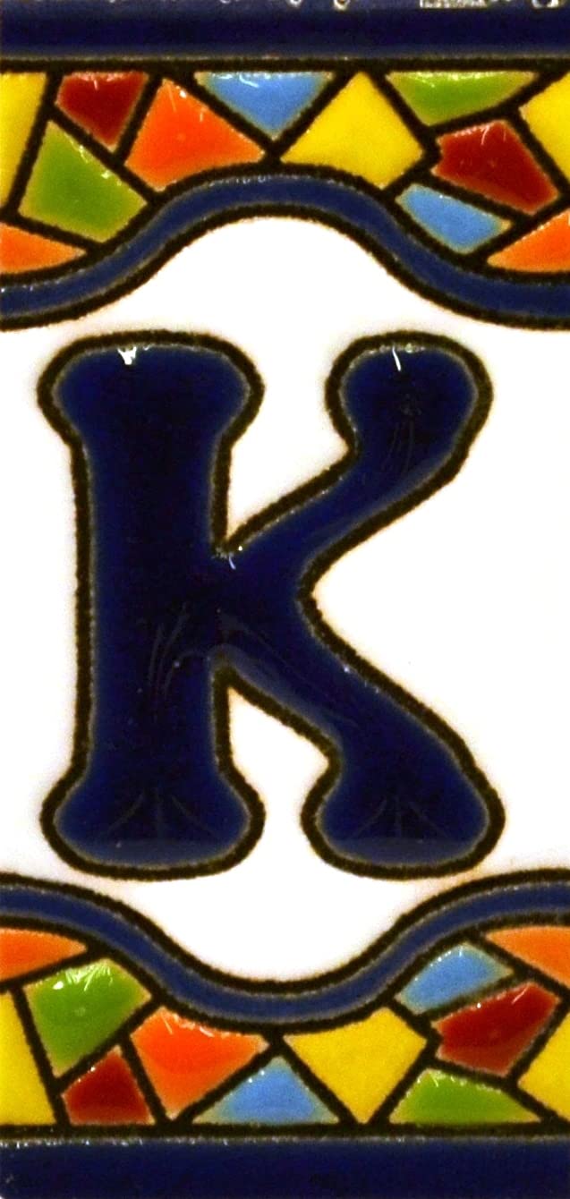 House letters 3 inch. Handpainted house letter tiles for signs, addresses and names. Address numbers for houses. House address numbers and letters. Design Design MOSAICO MINI 2,87" x 1,38" (LETTER K)