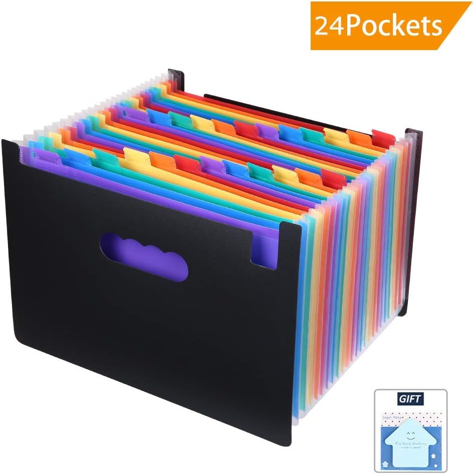 Filing Folders/Expanding Files Folders,Accordion A4 Documents organizer, Expander Wallets 24 Pockets, Letter size Large Space with Colored Tab For business/Office/Study