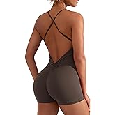 YEOREO Backless Tummy Control Jumpsuits for Women One Piece Workout Jumpsuits Sleeveless V Back Lizvette Scrunch Yoga Rompers