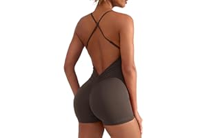 YEOREO Backless Tummy Control Jumpsuits for Women One Piece Workout Jumpsuits Sleeveless V Back Lizvette Scrunch Yoga Rompers