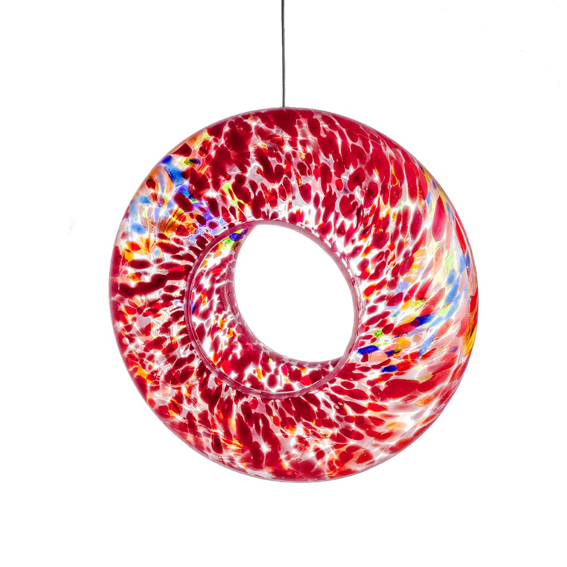 Sienna Glass Hanging Bird Feeder – Handcrafted Red/Orange Glass Feeder with Pre-Attached Cable – Ideal for Garden Décor and Birdwatching