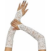 Specell Women Sexy Sheer Fingerless Gloves Mesh Tulle Lace Glove Long Ice Silk Thin Glove for Bridal Wedding Party Prom Opera