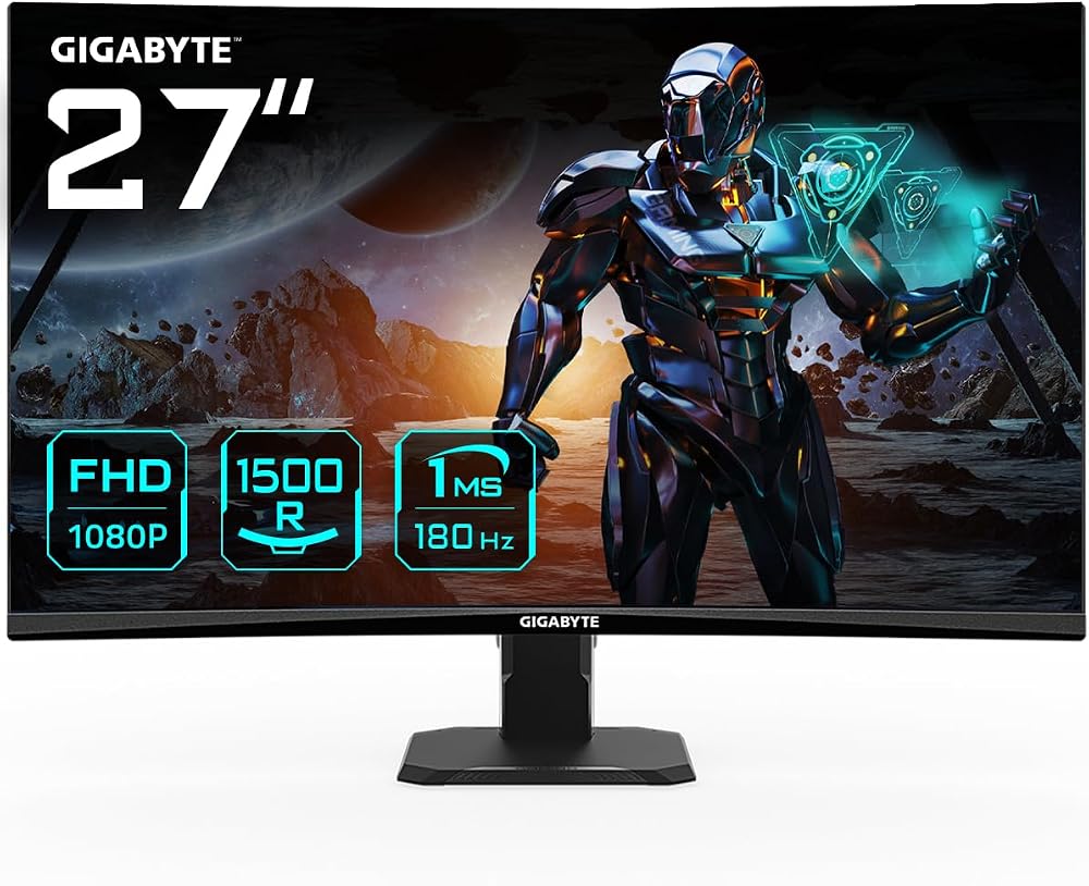 Gigabyte GS27FC 27 Inch FHD Curved Gaming Monitor 180Hz 1ms VA HDR Ready