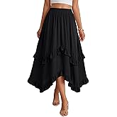 KIFOVEN Women’s Summer Boho Skirt Tiered Ruffle Flowy A-Line Swing Asymmetric Hem Beach Long Maxi Skirt