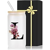 Wulcea Monogrammed Glass Drinking Cup With Lid Straw Women Lady Boss Coworker Colleague Manager Team Member Employee Gifts Executive Assistant Inter Birthday Farewell Leaving Retirement Christmas,L