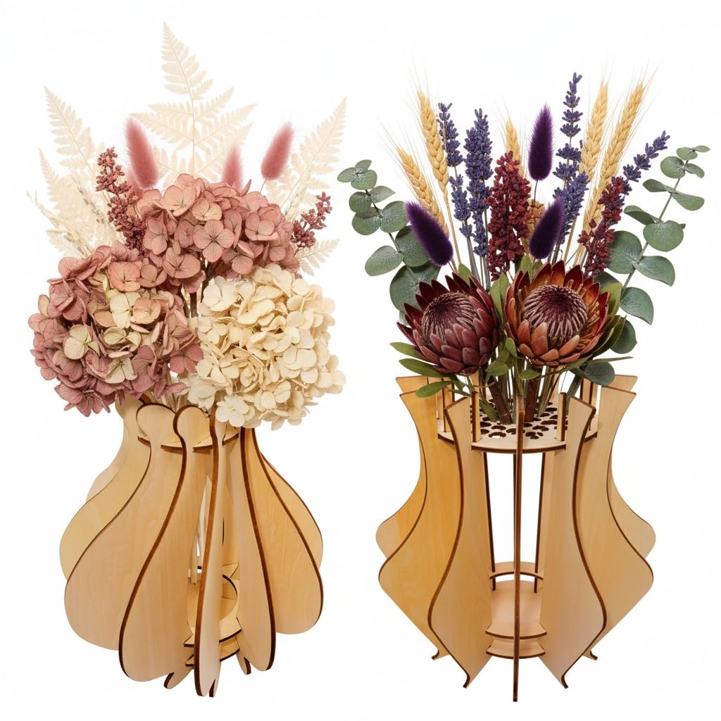 Photo 1 of Wooden Puzzle Vase for Building Bricks Bouquet Cool Flower Vase for DIY Building Sets, Creative Flower Display Stand Gift for Adults and Girls 2 Packs