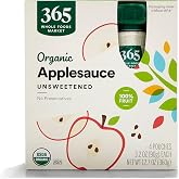 365 by Whole Foods Market, Organic Unsweetened Applesauce Pouches, 3.2 Ounce (Pack of 4)