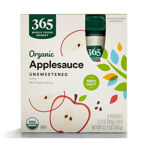 365 BY WHOLE FOODS MARKET, ORGANIC UNSWEETENED APPLESAUCE POUCHES, 3.2 OUNCE (PACK OF 4)