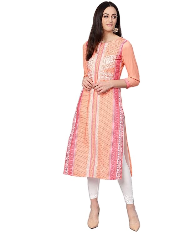 Crepe Digital Printed Kurti(VPK1603A_Orange_Free Size)