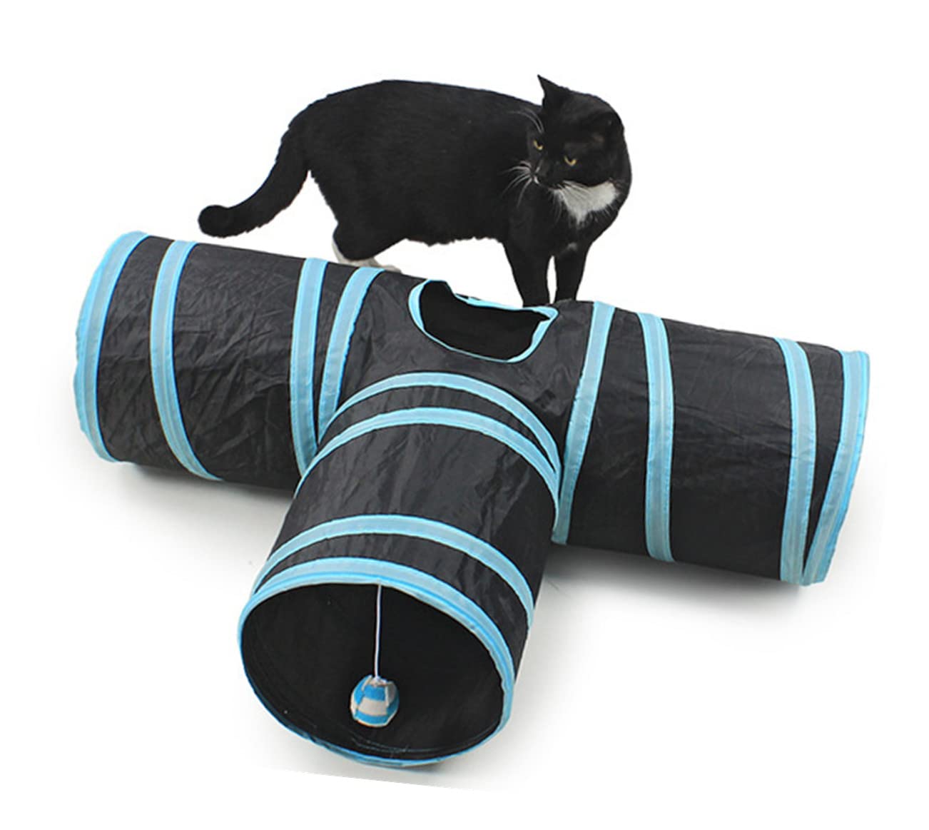 Hjkiopc Cat Tunnel,Bunny Tunnel,2 Way Cat Tunnel,Pet Toys,Collapsible Pet Cat Tunnel Tube,Cat Tunnel Suitable for Indoor and Outdoor (Blue-T)