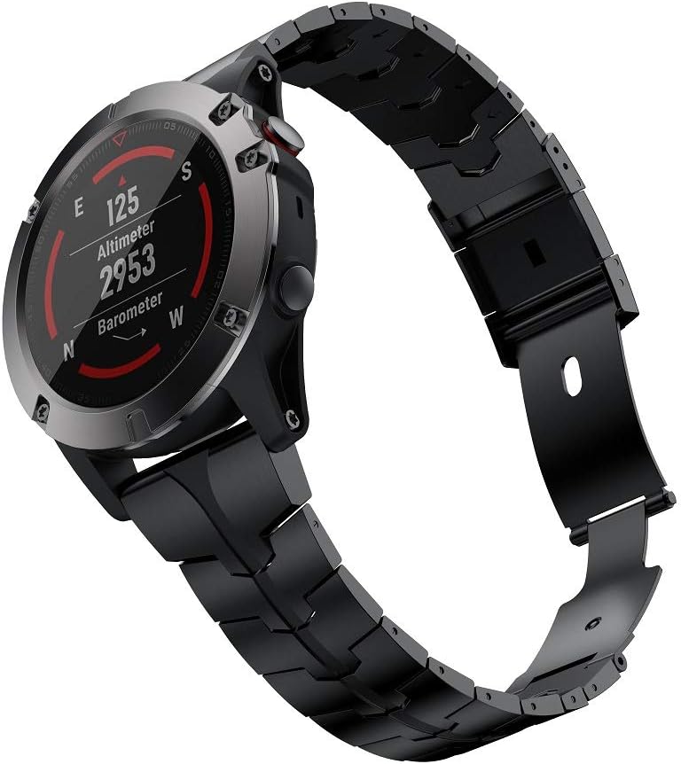 RABUZI Compatible Garmin Fenix 6X/5X Plus Band,26mm Enamel Stainless Steel Metal Quick Release Easy Fit Watch Strap for Garmin Fenix 6X/6X Pro/5X/5X Plus/3/3HR Smartwatch,Black