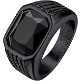 Bestyle Chunky Signet Ring for Men Stainless Steel/Black Gemstone Band Ring | Biker Ring for Men, Thumb Pinky Ring Mens Fashion Ring Jewelry with Gift Package US Sizes 7-14