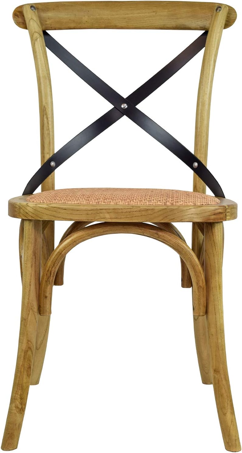 2xhome - Cross Back Chair - Solid Real Wooden Frame Antique Style Dining Chair Side Accent Chair with Soft Woven Seat (Honey Maple)