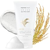 THANKYOU FARMER Rice Pure Clay Mask to Foam Cleanser, 1 Minute Clay Mask to Purify Pores, Foam Cleanse to Remove Excess Oil & Sebum, Deep Cleansing, Korean Skincare, Dermatologist Tested, 5.27 Fl oz
