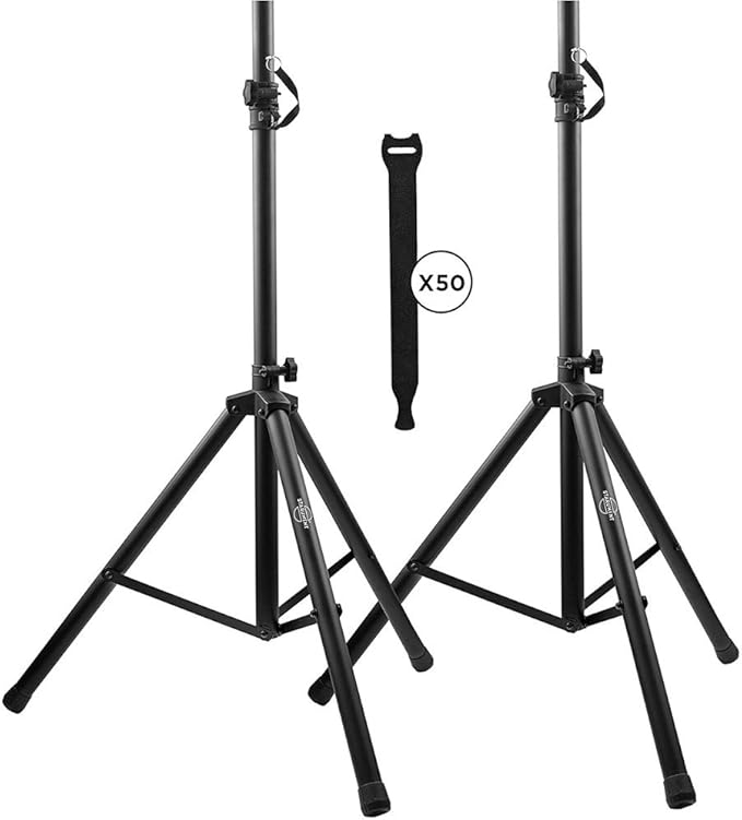 Pa Speaker Stands Pair Pro Adjustable Height with 50 Cable Ties Kit To