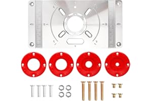 Eyech Router Table Insert Plate with 4 Red Center Ring, Aluminum Alloy Engraving Trimming Machine Flip Board Kit