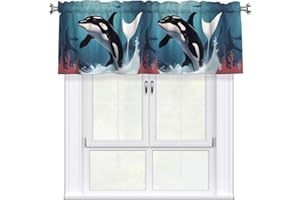 WHJSSF Orca Killer Whale Prints Short Curtain Valance with Rod Pocket - 54x18in Light Filtering Peach Skin Fabric for Kitchen