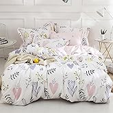 HighBuy Girls Duvet Cover Twin Floral Aesthetic Bedding Set White Pink Premium Cotton Teens Flower Kids Coquette Bedding Set Comforter Cover Soft Branches Boho Bedding Collection Pink