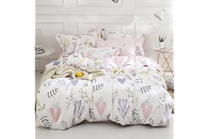 HighBuy Girls Duvet Cover Twin Floral Aesthetic Bedding Set White Pink Premium Cotton Teens Flower Kids Coquette Bedding Set Comforter Cover Soft Branches Boho Bedding Collection Pink