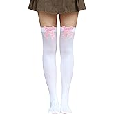 Bestjybt Women's Satin Bow Stockings Thigh High Over Knee Stockings
