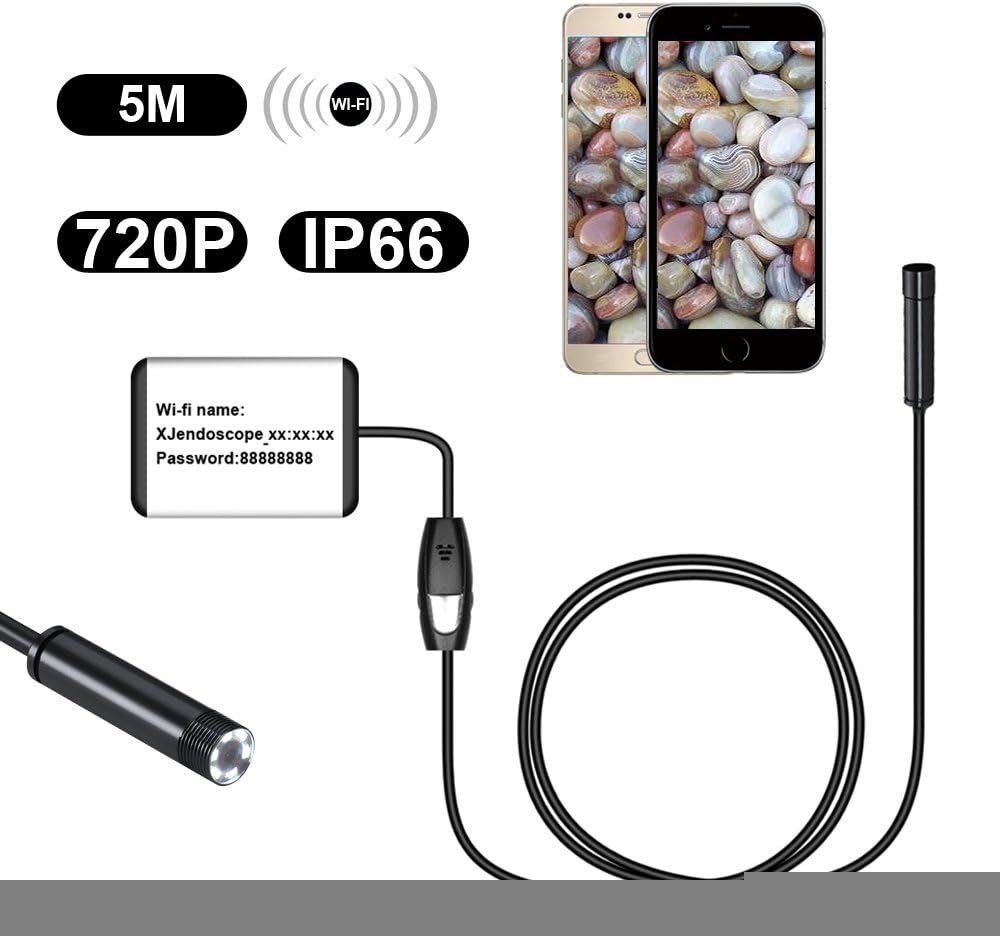 Sentexin HD 720P Waterproof Smart WIFI Inspection Endoscope Handheld Inspection Snake Camera Borescope Video Inspection Camera for IOS/Android 9mm 2.0 Mega Pixels (5M)