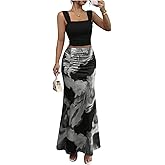 GORGLITTER Women's 2 Piece Sets Sleeveless Tank Top and Tie Dye Ruched Maxi Skirts Set Summer Rave 2 Piece Outfits 2025