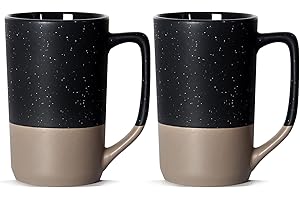NBABSR 16 OZ Coffee Mugs, Two Colorful Patchwork Novelty Ceramic Large Tea Cups with White Speckled Unique Handles Perfect for Porcelain Cup or Mug Lovers DIY Gifts, Black，Set of 2