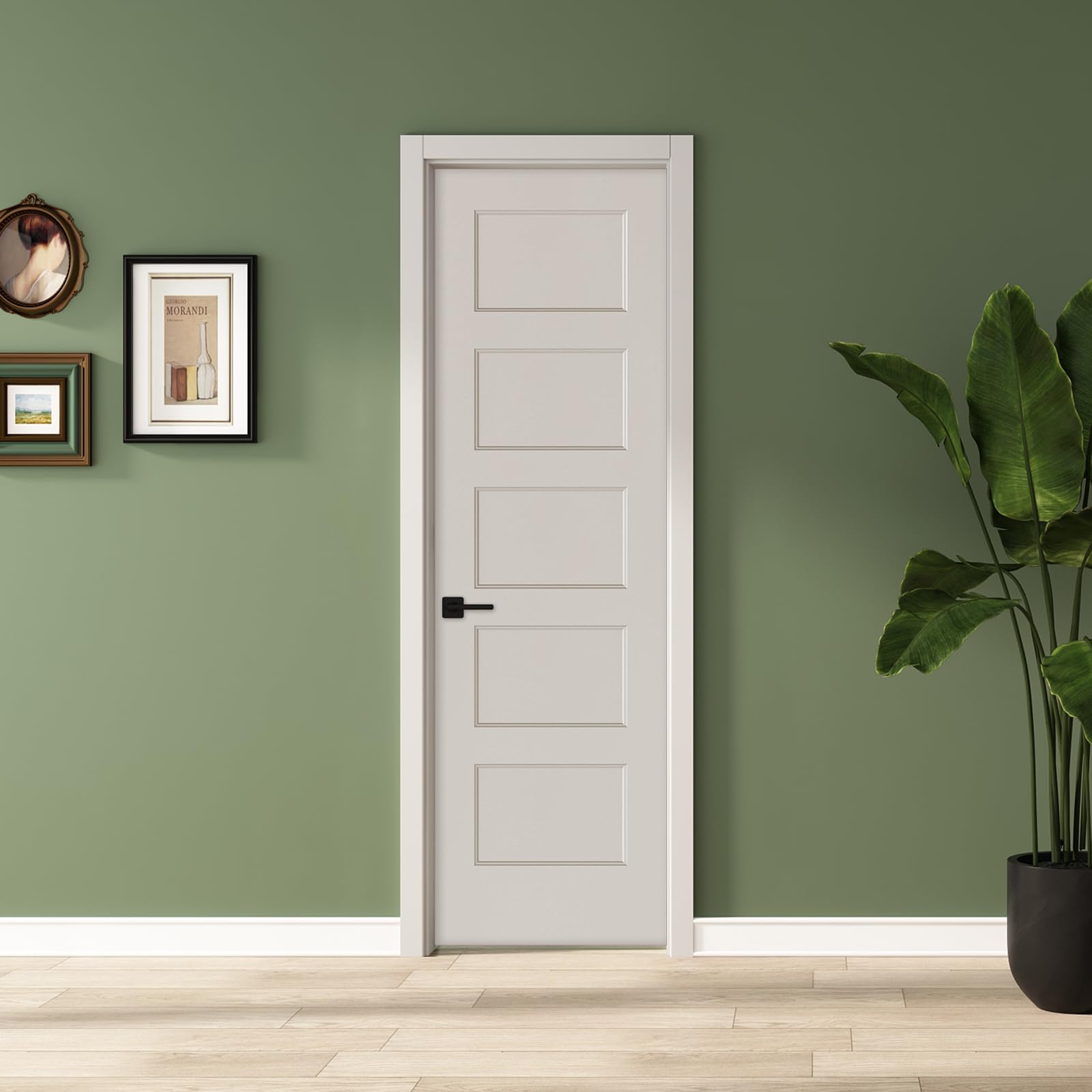 Photo 1 of *** MINOR DAMAGE***BARNSMITH 24x80 in 5-Panel White Primed Molded Door Slab, Shaker Style Paintable Hollow Core Interior Door Panel, for Swing, Pocket, Sliding Door, Durable and Lightweight, No Assembly Required