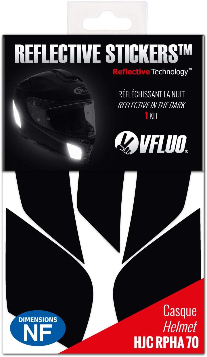 VFLUO RPHA70™, retro reflective 4 stickers kit made for HJC RPHA70™ and adaptable to all helmets, 3M Technology™, Black