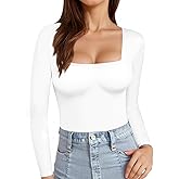 MANGOPOP Womens Square Neck T Shirts Long Sleeve Short Sleeve Tops Fitted Tees