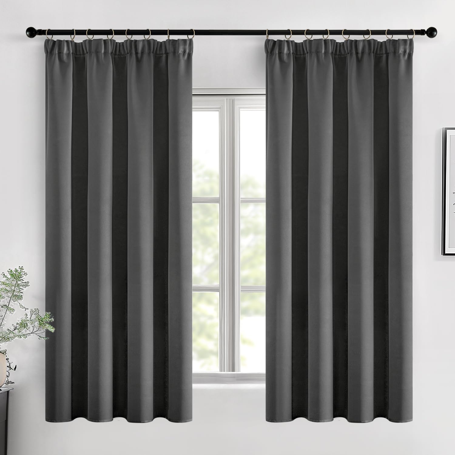 MIULEE Blackout Curtains 2 Panels Thermal Insulated Curtains Soft Solid Pencil Pleat Tape Top Window Drapes for Bedroom Living Room Darkening W52 X L84 inch Grey