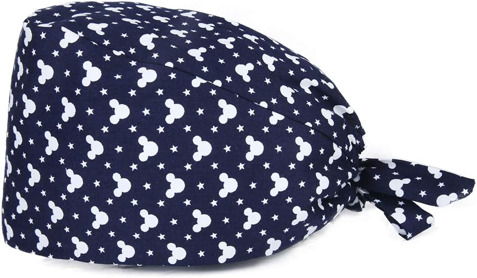 Tibetan Blue and White Stars Pattern Lace-up Cap Adjustable Bouffant Scrub Caps Surgical Sweatband Cap Doctor Nurse Surgery Cap Headwear Woman/Man