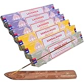 Satya Lavender, Sandalwood & White Sage with ANKCIENSE Incense Holder Pack of 3 fragrances Variety Pack of 90 Sticks Insense Insence