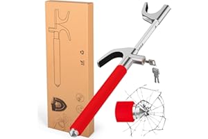 MONOJOY Steering Wheel Lock Universal Security Car Lock Anti-Theft Carro Device Locking Retractable Antitheft Device Vehicle Lock with Safety Hammer for Truck|SUV|Van Accessories, 3 Keys, Red